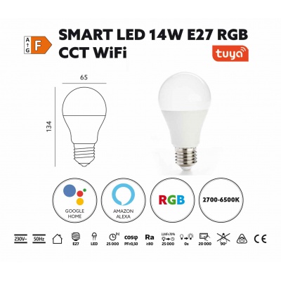 SMART LED žiarovka E27 14W RGB CCT WiFi