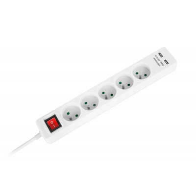 Predlž. zásuvka 5x+2xUSB+vypínač 1,5m biela