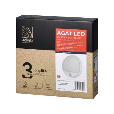 LED svietidlo AGAT 10W,senzor pohybu,  IP54, 4000K, biele