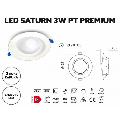 Svietidlo LED SATURN 3W 4000K PREMIUM