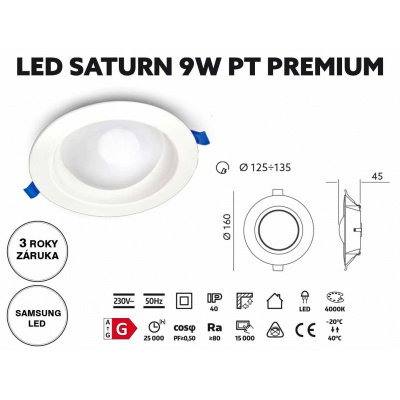 Svietidlo LED SATURN 9W 4000K PREMIUM