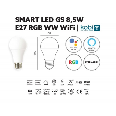 SMART LED ŽIAROVKA 9,5W E27 RGB WW WiFi