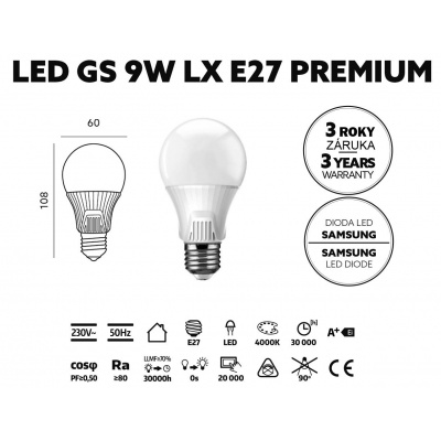 Žiarovka LED 9W, E27, 4000K, 230V, senzor pohybu