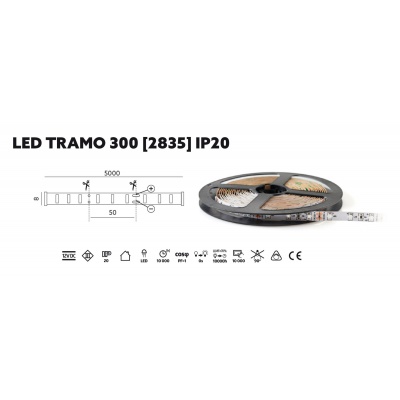 LED pás 300x2835LED, červený, IP20, TRAMO 24W/5m