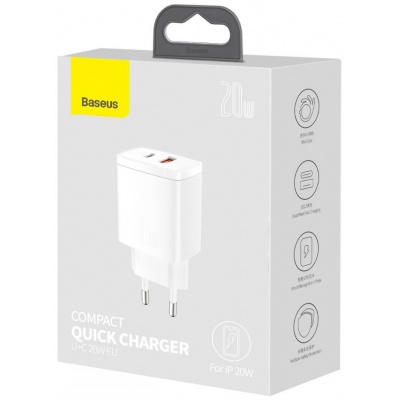 Sieťová nabíjačka USB+USB-C 20W Compact Quick Charger BASEUS