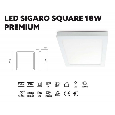 LED svietidlo SIGARO SQUARE 18W 4000K PREMIUM