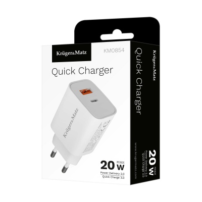 Sieťová nabíjačka GaN dual USB 20W Quick Charge / PD Kruger&Matz