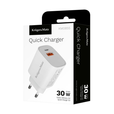 Sieťová nabíjačka GaN dual USB 30W Quick Charge / PD Kruger&Matz