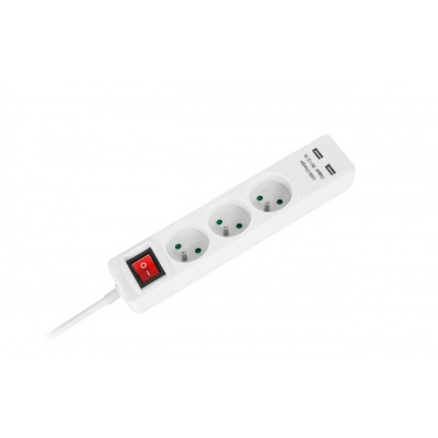 Predlž. zásuvka 3x+2xUSB+vypínač 1,5m biela