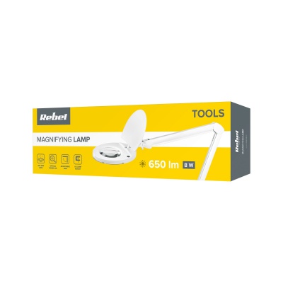 Lampa s lupou 5D 8W (60x2835 SMD) REBEL TOOLS