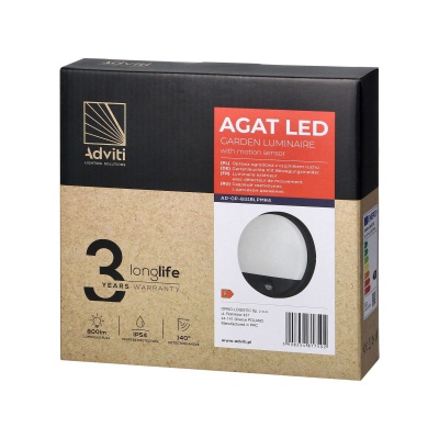 LED svietidlo AGAT 10W,senzor pohybu,  IP54, 4000K, čierne