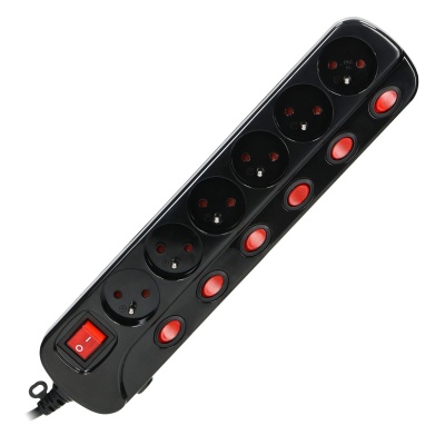 Predlžovací kábel 6x zásuvka s vypínačom, 3x1mm, 1,5m čierny