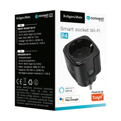Zásuvka WiFi Connect P4 Tuya Kruger&Matz čierna