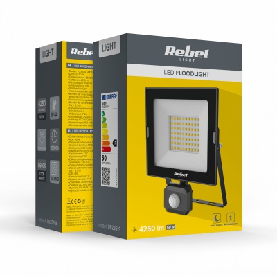 LED Reflektor 50W s detektorom pohybu 6500K Rebel