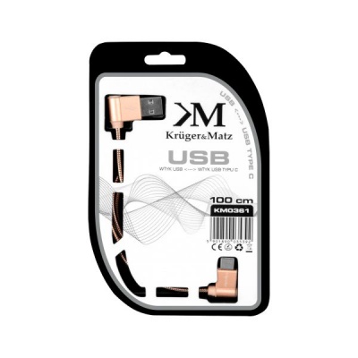 Kábel USB - USB typ C rohový 1m 3A Kruger&Matz Kábel USB - USB typ C rohový 1m 3A Kruger&Matz