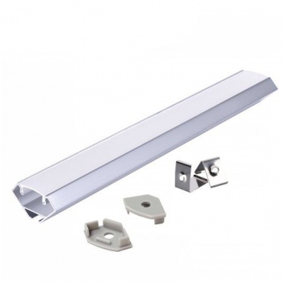 Hliníkový rohový LED profil N01 strieborný + mliečny kryt 2m
