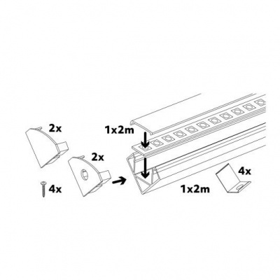 Hliníkový rohový LED profil N01 čierny + mliečny kryt 2m