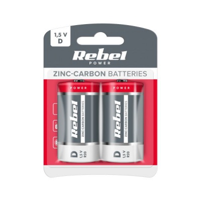 Batéria REBEL zinkovo-uhlíková LR20 blister (2ks)
