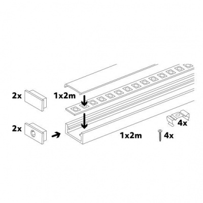 Hliníkový LED profil P01 biely + mliečny kryt 2m a koncovky