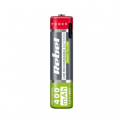 Akumulátory REBEL AAA, 400 mAh, Li-ion, 1,5V, 2ks/bl, R3, USB-C