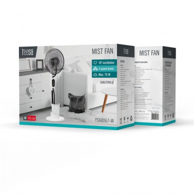 Stojaci ventilátor s funkciou hmly - biely