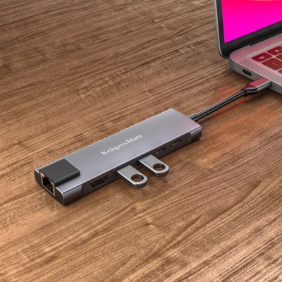 Adaptér (HUB) USB typu C na HDMI/2x USB3.0/2x USB typu C/RJ45