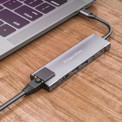 Adaptér (HUB) USB typu C na HDMI/2x USB3.0/2x USB typu C/RJ45