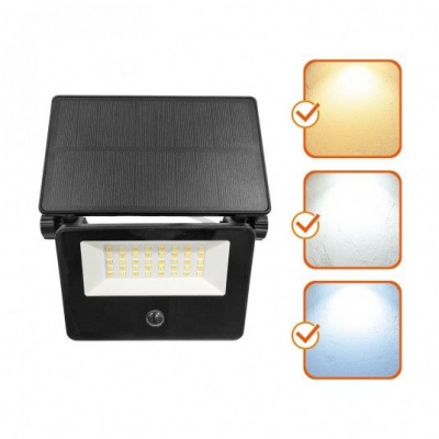Solárny LED reflektor, 20W, 4000K. detektor pohybu, 3CCT, IP54