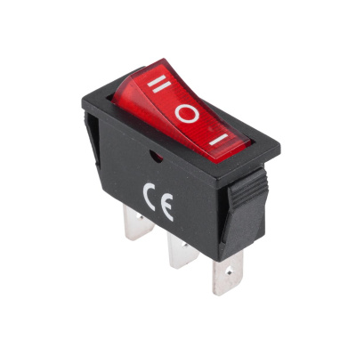 Prepínač kolískový 3pin 3pol. 230V - červ.