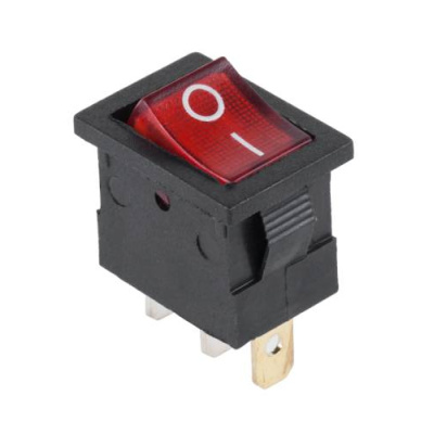 Prepínač kolískový mini 3pin 12V červený