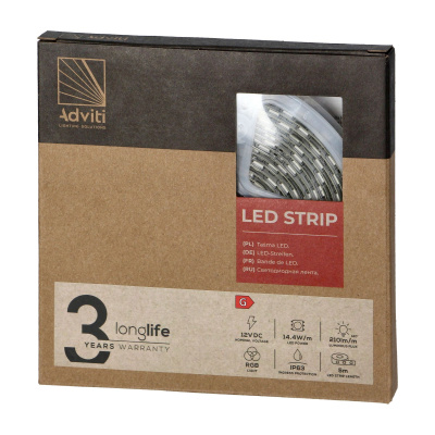 LED pás RGB, 5m, 12V, 5050, 14,4W/m IP63