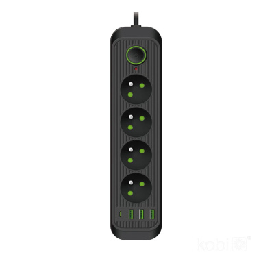 Predlžovací kábel 4x230V s 3xUSB A a 1xUSB C čierny 1,5m