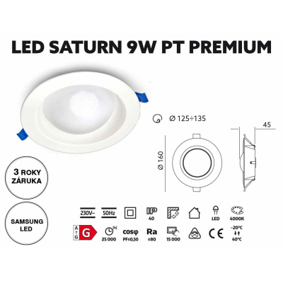 Svietidlo LED SATURN 9W 4000K PREMIUM