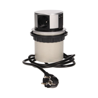 Zásuvkový blok výsuvný 3 x zásuvka 230V + 2 x USB strieborný