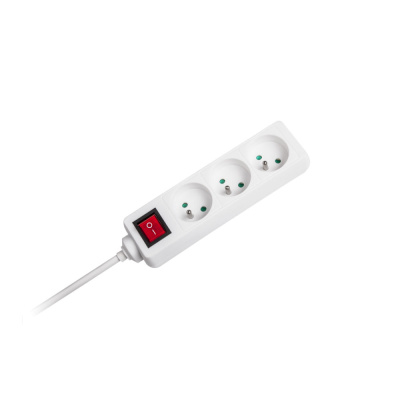 Predlžovací kábel s vypínačom 3 zásuvky, 1,5m, biely (3x1mm)