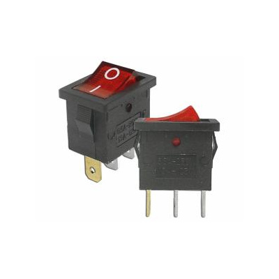 Prepínač kolískový mini 3pin 230V červený