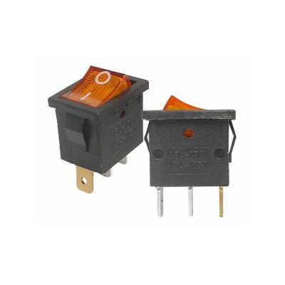 Prepínač kolískový mini 3pin 230V oranžový