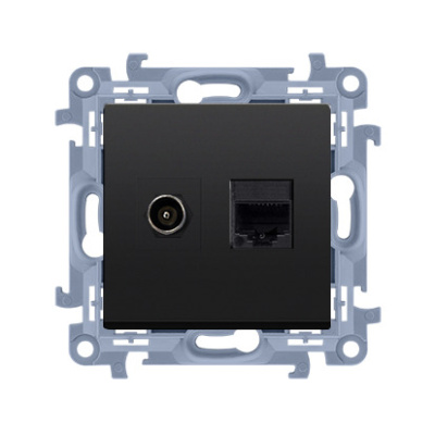 Zásuvka SAT "F" + RJ45 Simon 10 modul čierna matná