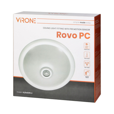 Svietidlo s detektorom pohybu PIR, stropné, ROVO PC, 2x 40W