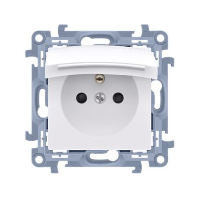 Zásuvka 250 V Simon 10 IP44 s clonkami modul biela