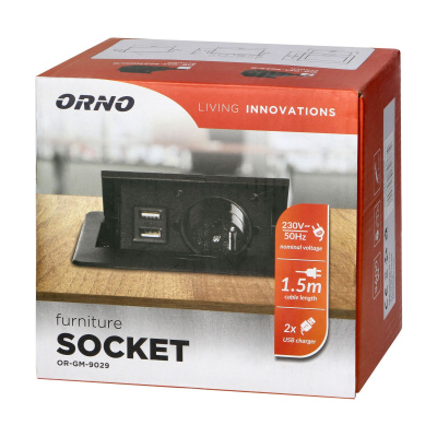 Nábytková zásuvka výklopná 230V + 2x USB, čierna