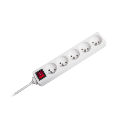 Predlžovací kábel s vypínačom 5 zásuviek, 3m, biely (3x1,5mm)
