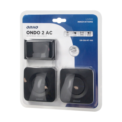Bezdrôtový zvonček ONDO 230V 36 zvonení, bezbatériový, čierny x2