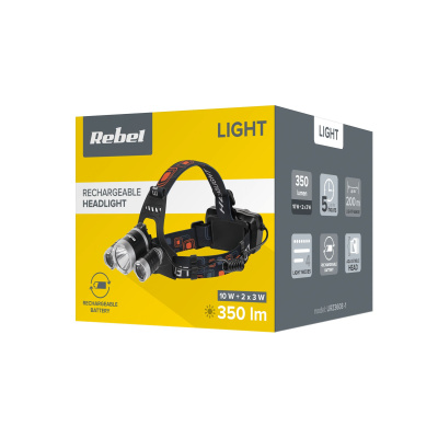 LED nabijateľná čelovka 10W+ 2x 3W Rebel