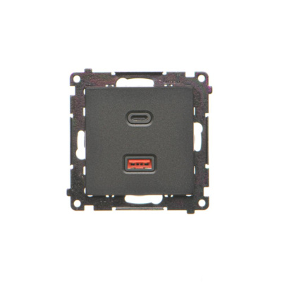 Zásuvka USB + USB-C dvojitá Quick Charge 30W Simon 55 čierna mat