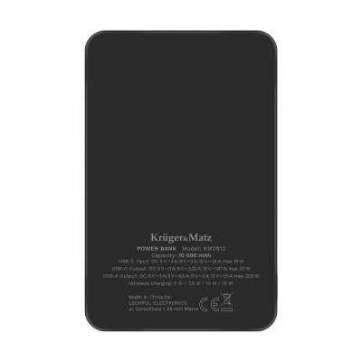 POWER BANK indukčná Kruger&Matz 10000mAh Mag Safe čierna
