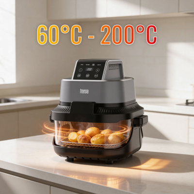 Teplovzdušná beztuková fritéza TEESA GLASS AIR FRYER 4L, 1,5 L