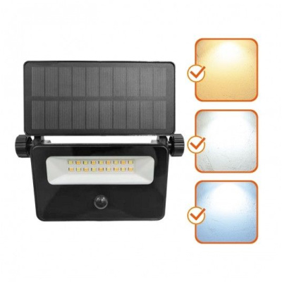 Solárny LED reflektor, 10W, 4000K. detektor pohybu, 3CCT, IP54