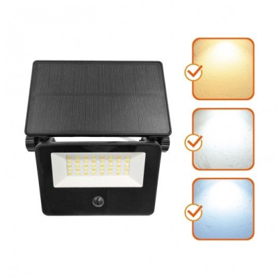 Solárny LED reflektor, 20W, 4000K. detektor pohybu, 3CCT, IP54