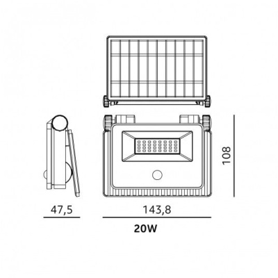 Solárny LED reflektor, 20W, 4000K. detektor pohybu, 3CCT, IP54